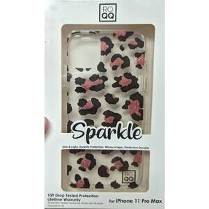 Roqq SPARKLE Clear Phone Case for iPhone 11 Pro Max Pink and Black Cheetah Print
